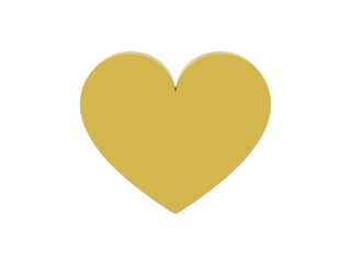 Poster - Flat metal heart. Symbol of love. Golden mono color. On a white solid background. Front view. 3d rendering.