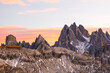 Sunset view in the dolomites mountains
