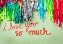 Famous Green "I Love You So Much" Mural In Downtown Austin Texas With Colorful Confetti