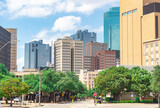Fototapeta Londyn - Downtown colorful buildings and trees of the Fort Worth Texas city skyline