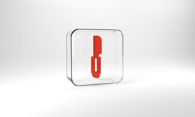 Poster - Red Knife icon isolated on grey background. Cutlery symbol. Glass square button. 3d illustration 3D render