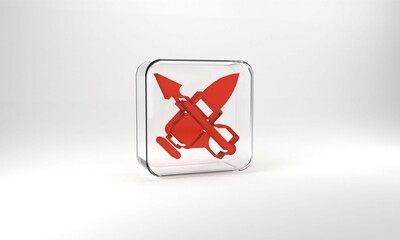 Sticker - Red Crossed bullet with arrow icon isolated on grey background. Glass square button. 3d illustration 3D render