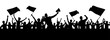 Cheerful people having fun celebrating. Soccer fans crowd silhouette, party and holiday. Soccer and sport fans crowd silhouette