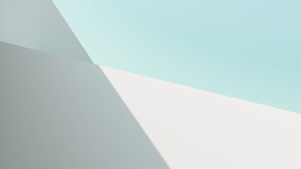 Abstract architectural backdrop - 3D render. White details of the facade of modern building on blue sky background with copy space. Unobtrusive background with shadow on the wall.