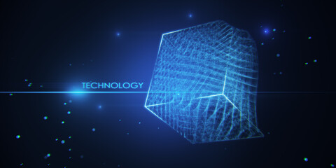Aufkleber - Creative square polygonal technology backdrop. Geometry, big data and tech concept. 3D Rendering.
