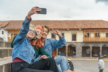 Group Of Women Taking Selfie Photo On Smartphone