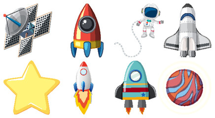 Sticker - Set of space cartoon characters and objects