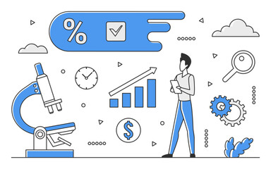 Wall Mural - Research statistics investment. Financial growth and development vector monocolor illustration