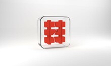Red Broken Or Cracked Rails On A Railway Icon Isolated On Grey Background. Glass Square Button. 3d Illustration 3D Render