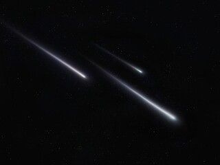 Wall Mural - three meteors in the night sky with stars. fall of meteorites. meteor trails. shooting stars.