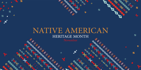 Wall Mural - Native American Heritage Month in November. American Indian culture. Template for postcard, poster, banner. Vector ornament, illustration. Background,