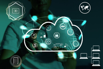 Poster - Cloud technology icon for online shopping global business concept.