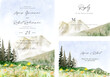 © anjaartstudio - Wedding Invitation set with watercolor rocky mountain and pine trees