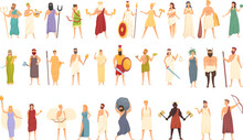 Greek Mythology Icons Set Cartoon Vector. God Roman. Hestia Cupid