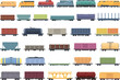 Train freight wagons icons set cartoon vector. Diesel locomotive. Side cargo