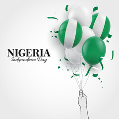 Poster - Vector Illustration of  Nigeria Independence Day. Hand with balloons.
