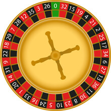 European roulette wheel. Cylinder with 36 numbers and zero 