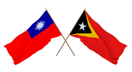 Background, 3D render for designers, illustrators. National Independence Day. Flags Taiwan and East Timor