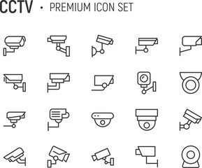 Poster - editable vector pack of cctv line icons.
