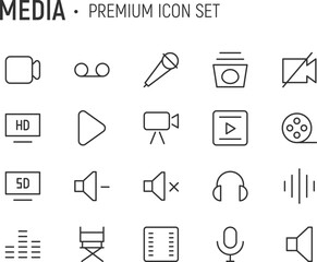 Poster - Editable vector pack of media line icons.
