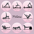 silhouettes of a woman doing pilates, icons, icons, vector