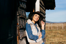 Stylish Woman In Hat On Ranch