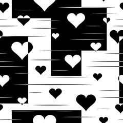 Poster - Heart seamless pattern. Repeated abstract hearts background. Black white monochrome design for prints. Repeating geometric patern. Repeat graphic texture. Tessellation lattice. Vector illustration