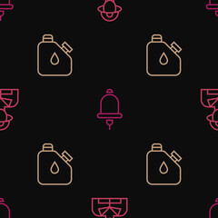 Poster - Set line Firefighter, Canister fuel and Ringing alarm bell on seamless pattern. Vector