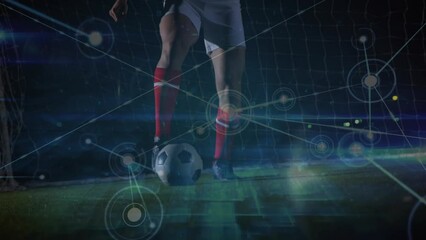 Poster - Animation of network of connections over low section of male soccer player playing soccer