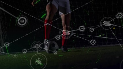 Poster - Animation of network of connections over low section of male soccer player playing soccer