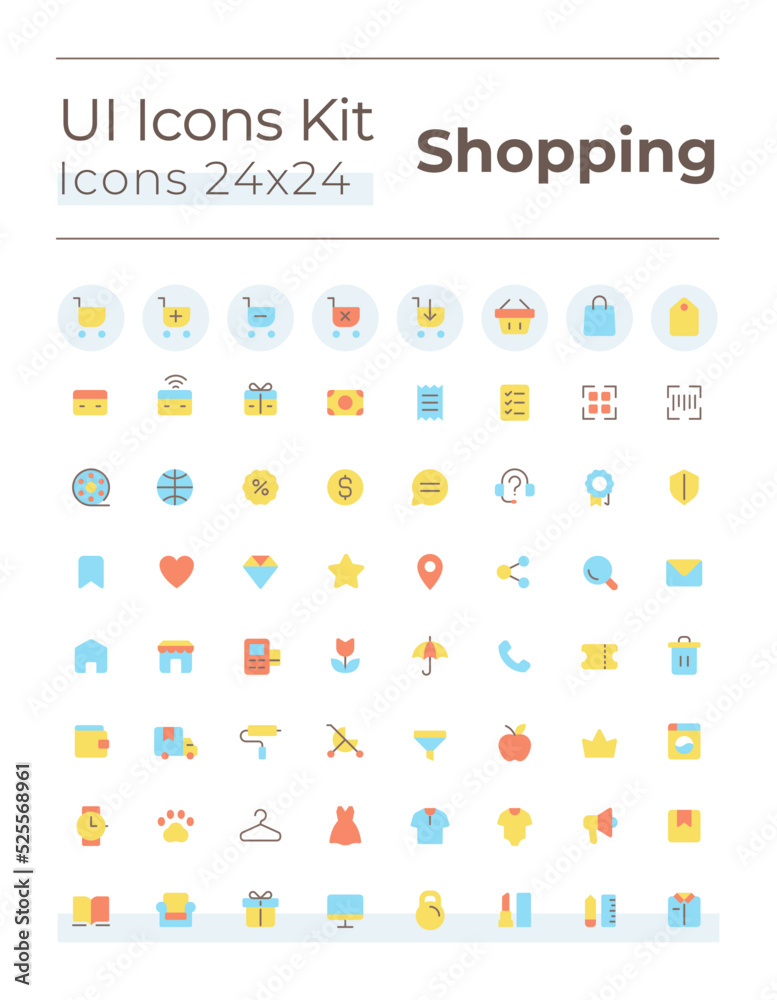 Shop Gui Button Icon E commerce flat color ui icons set. Retail shop. Purchasing experience ...