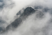 Dark Forest Mountain Immersed In Clouds And Fog, Val Grande, Italy