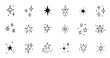 © Polina Tomtosova - Line star glitter shine of doodle set. Star shine glow, spark glitter, sparkle light vector illustration. Hand drawn sketch doodle style..