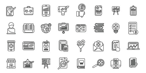 Wall Mural - Market studies icons set outline vector. Economic analysis