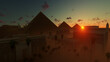 Great Giza pyramids of Khufu, Menkaure and Khafre against magical sunset, Cairo, Egypt