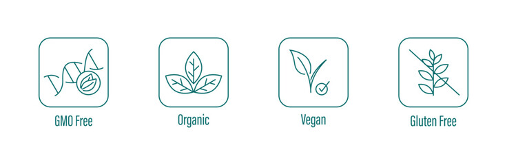 Sticker - gmo free, organic, vegan,  gluten free icon set vector illustration 