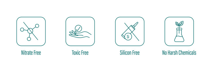 Wall Mural - nitrate free, toxic free, silicon free, no harsh chemicals icons vector illustration