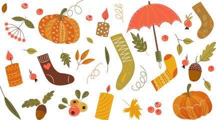 Wall Mural - autumn doodle collection in flat style