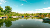 Fototapeta Do pokoju - Boats hidden in the reeds on lake Balaton. Beautiful.