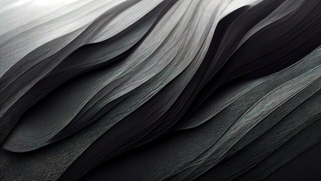 Wall Mural -  - Black textures wallpaper. Abstract 4k background silk, smooth, waves  pattern. Modern clean minimal backdrop design. Black and white high definition. 