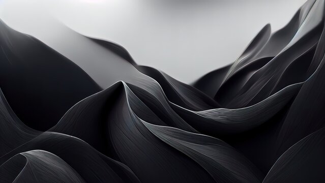 Wall Mural -  - Black textures wallpaper. Abstract 4k background silk, smooth, waves  pattern. Modern clean minimal backdrop design. Black and white high definition. 