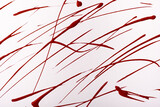 Fototapeta Do przedpokoju - Thin dark red lines and splashes drawn on white background. Abstract art backdrop with wine brush decorative stroke.