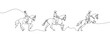 Equestrian sport, horse racing set one line art. Continuous line drawing horseback riding, rider, saddle, horse, polo, galloping, trotting, sport, competition.