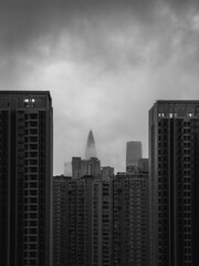 Sticker - Grayscale of modern towers on a gloomy day