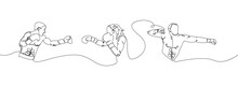 Boxers In Fight Set One Line Art. Continuous Line Drawing Protective Mask, Protection, Boxing Gloves, Hit, Woman Boxing, Fight, Athletes, Battle, Girl, Power, Sport, Boxing Ring.