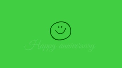 Canvas Print - Animation of a 'Happy Anniversary' with a smiley face and hearts on a green screen background