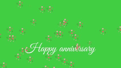 Sticker - Animation of a 'Happy Anniversary' text with hearts on a green screen background