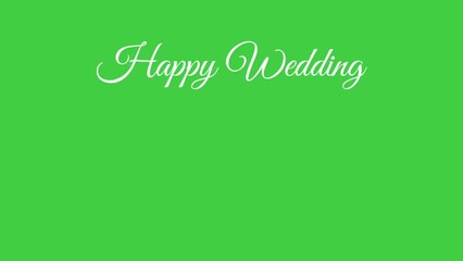 Poster - Animation of a 'Happy Wedding' text with hearts on a green screen background