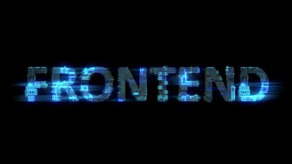 Poster - abstract glitch cybernetic text FRONTEND lighting blue electrical light, isolated
