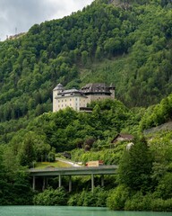 Poster - Historic building of Klaus castle on the hill above Klaus dam in Upper Austria